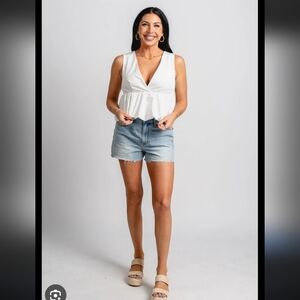 Buttermelon Babydoll Chic Peplum White Sleeveless Blouse Size Medium